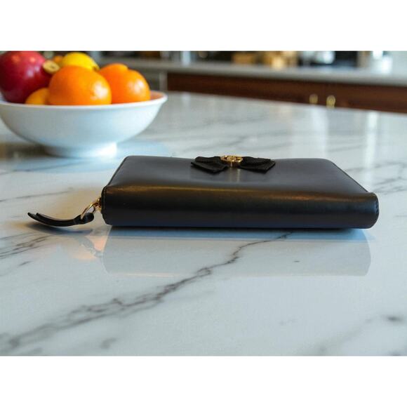 GUCCI GG Marmont Ribbon Long Wallet Round Zipper Black Leather - Authentic - Picture 9 of 13